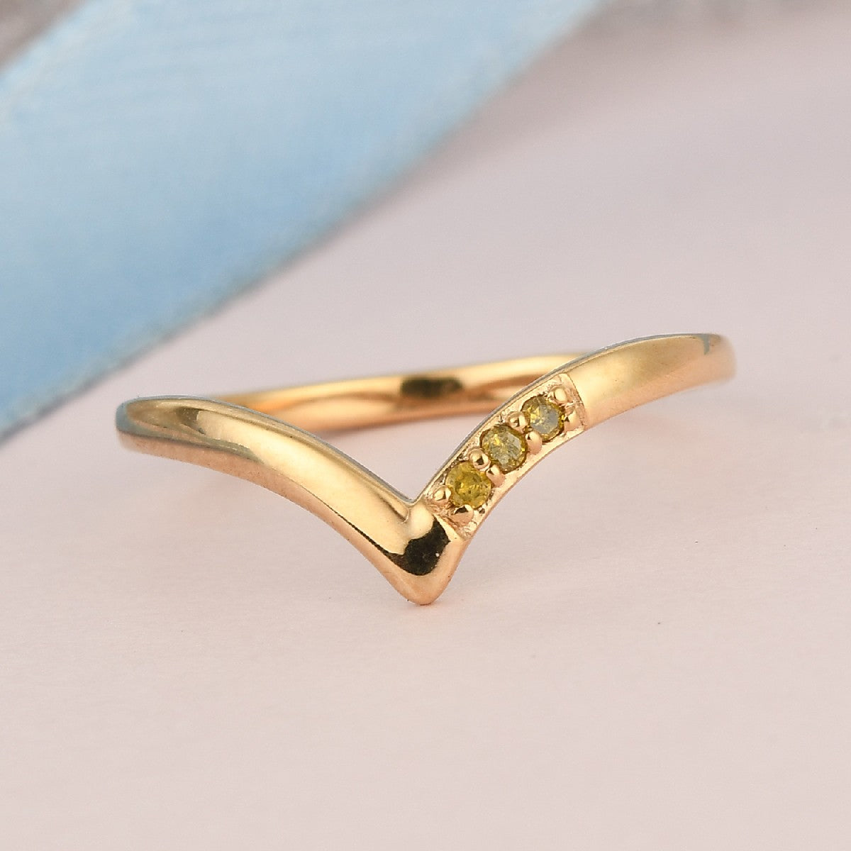 Yellow Diamond Wishbone Wedding Band Ring in 14K Gold Plated Sterling Silver 3798852 2
