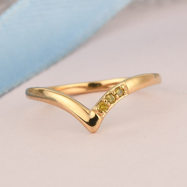 Yellow Diamond Wishbone Wedding Band Ring in 14K Gold Plated Sterling Silver 3798852 2