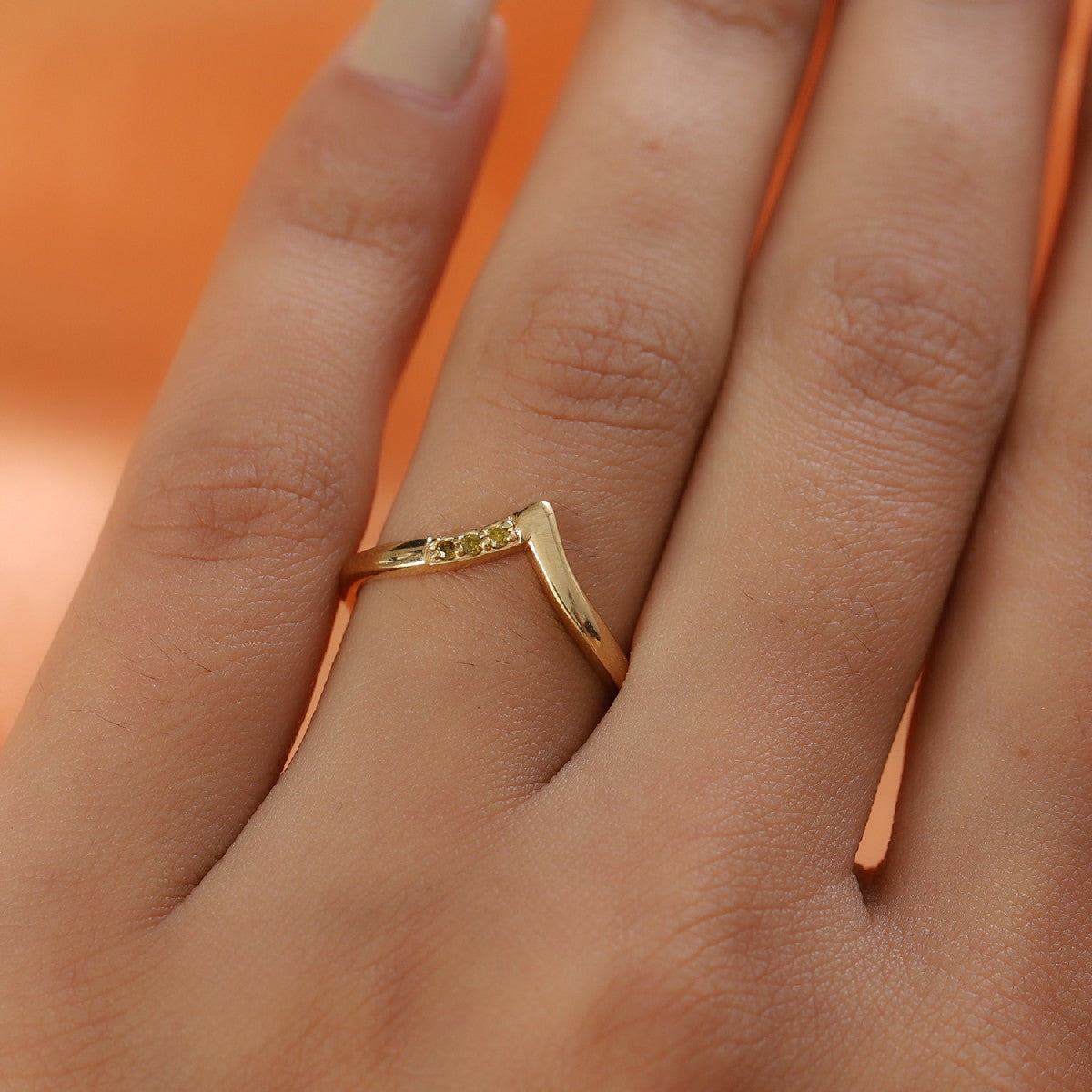 Yellow Diamond Wishbone Wedding Band Ring in 14K Gold Plated Sterling Silver 3798852 3