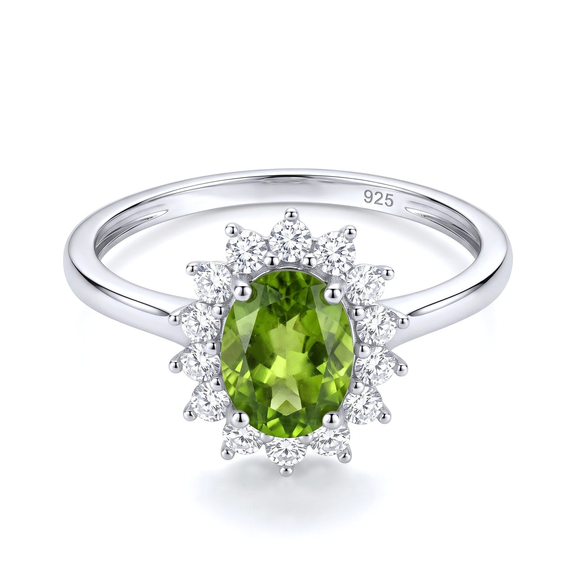 Princess Diana Inspired Hebei Peridot August Birthstone Halo Ring in Sterling Silver with Platinum Plating 3811722 0