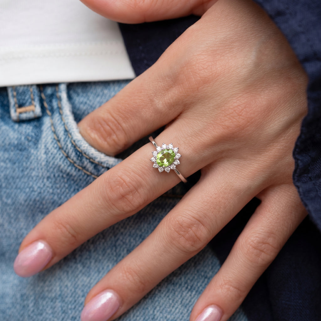 Royal Bali Collection - D'Joy Hebei Peridot & Natural Zircon Halo Ring in Platinum Overlay Sterling Silver 1.20 Ct._3811722_2