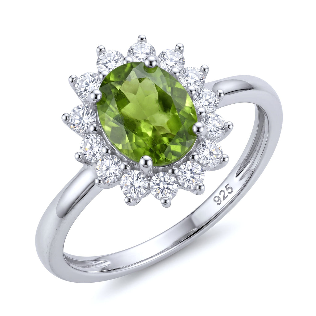 Royal Bali Collection - D'Joy Hebei Peridot & Natural Zircon Halo Ring in Platinum Overlay Sterling Silver 1.20 Ct._3811722_3