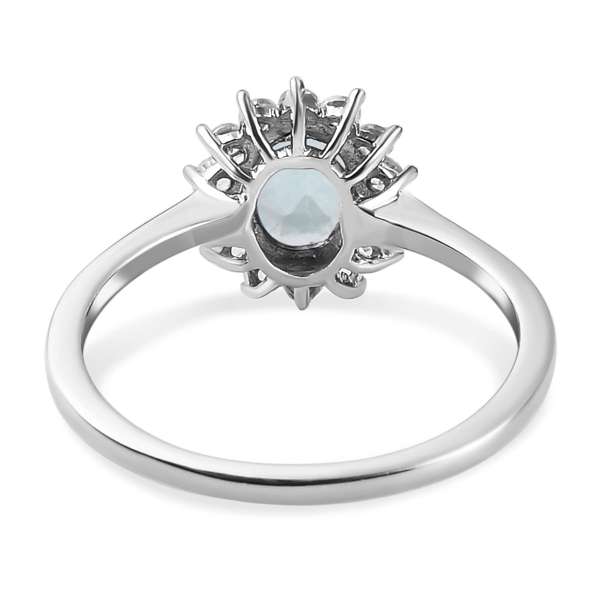 Sky Blue Topaz Princess Diana Inspired Halo Ring with Natural Cambodian Zircon in Platinum Plated Sterling Silver 1.38 Ct V32636156 5