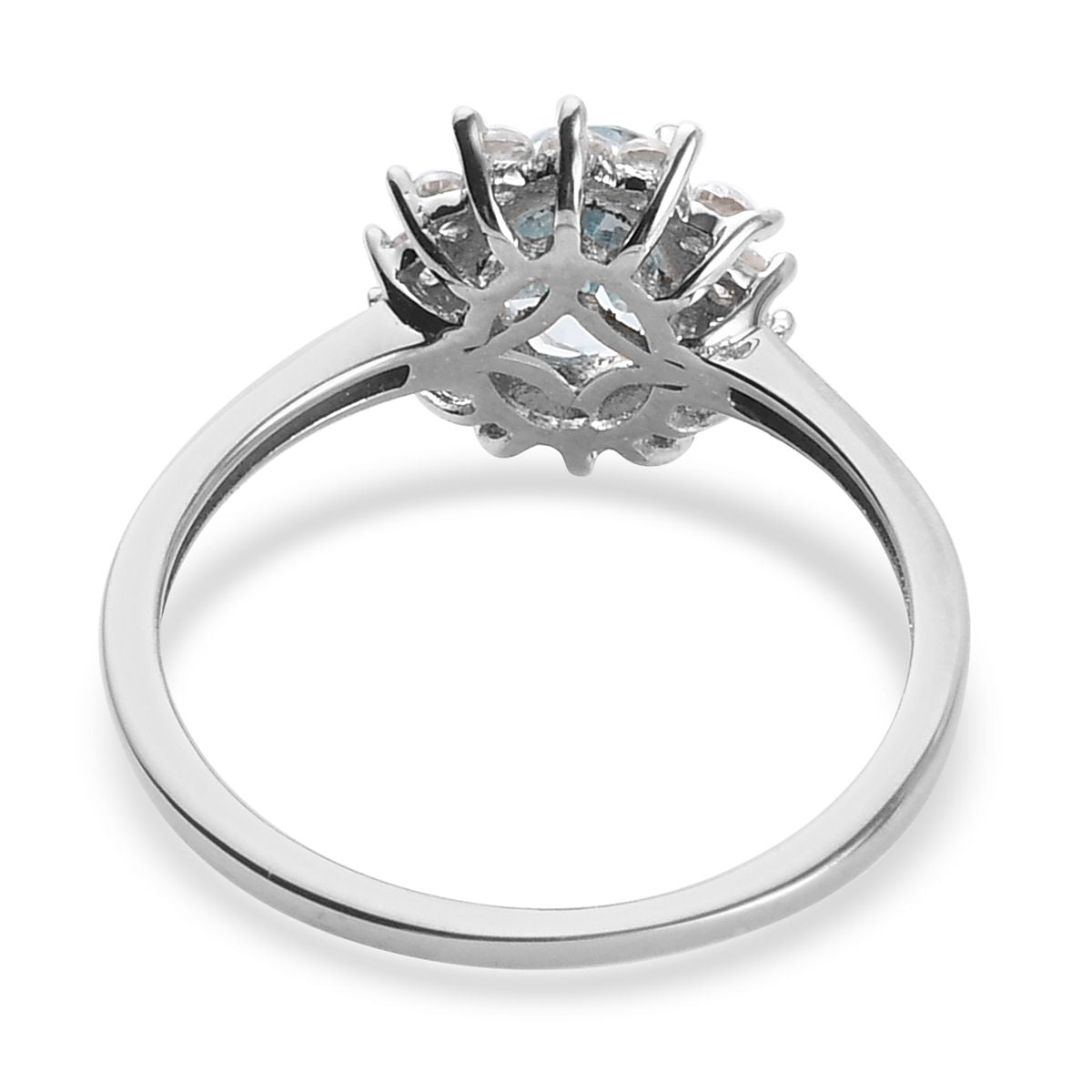 Sky Blue Topaz Princess Diana Inspired Halo Ring with Natural Cambodian Zircon in Platinum Plated Sterling Silver 1.38 Ct V32605380 5