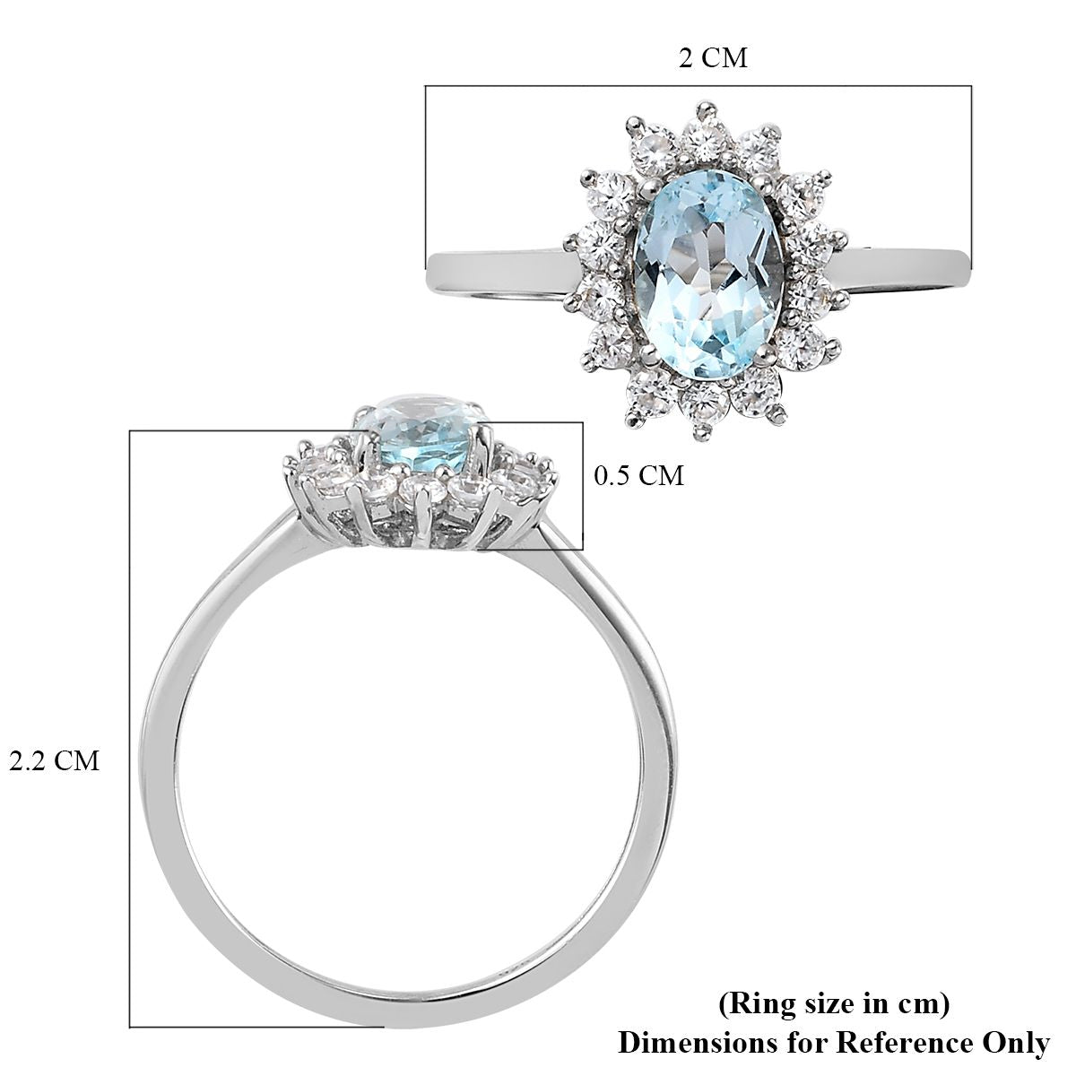 Sky Blue Topaz Princess Diana Inspired Halo Ring with Natural Cambodian Zircon in Platinum Plated Sterling Silver 1.38 Ct V32605380 6