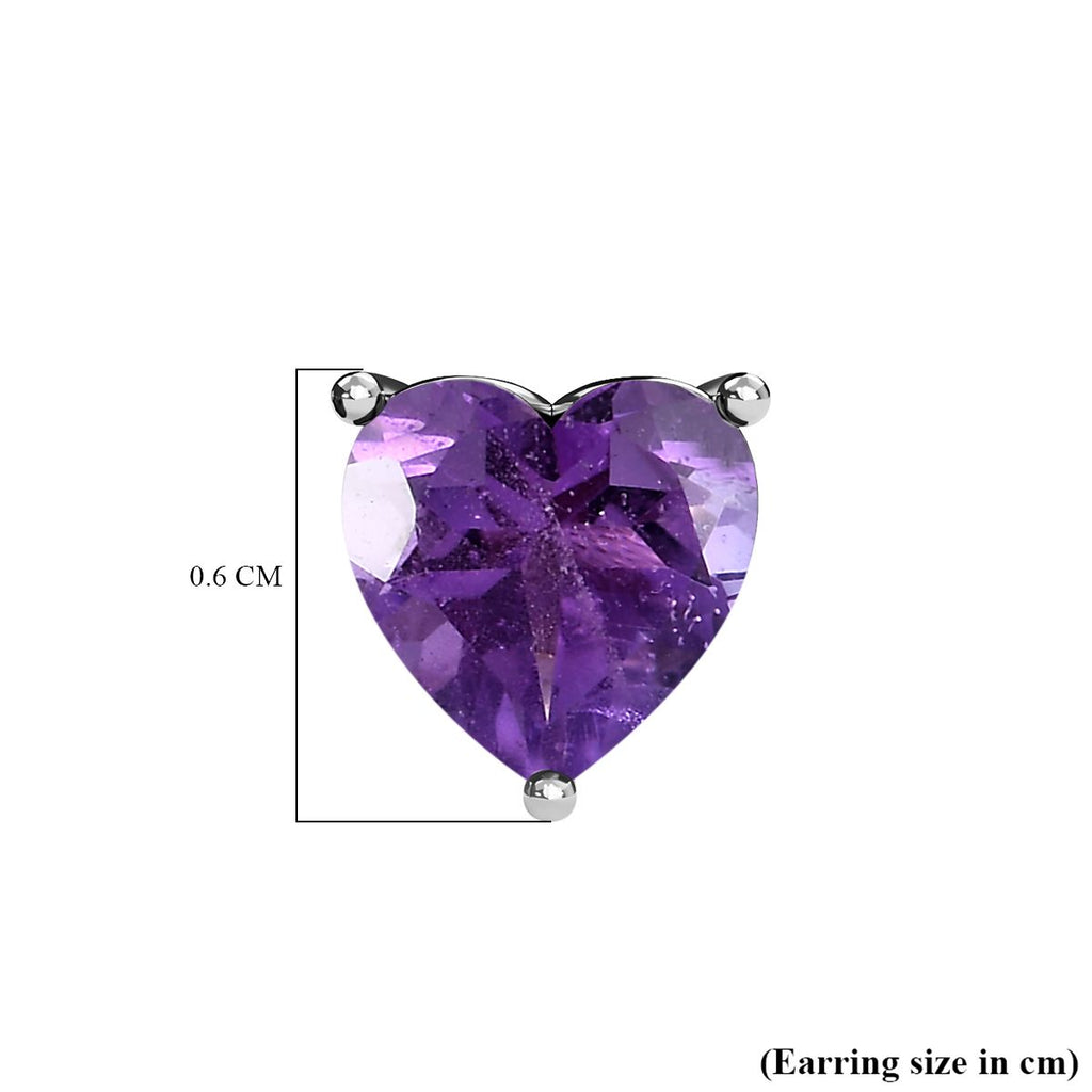 Amethyst Heart Stud Earrings with Push Back in Platinum Overlay Sterling Silver_3815599_4