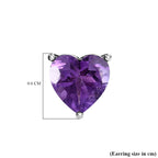 Amethyst Heart Stud Earrings with Push Back in Platinum Overlay Sterling Silver_3815599_4