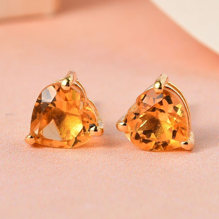 Citrine Heart Stud Push Post Earrings in 18K Vermeil Yellow Gold Plated Sterling Silver 1.35 Ct. 3815607 2