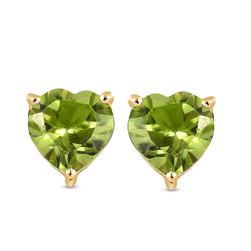 Hebei Peridot Stud Heart Earrings in 18K Vermeil Yellow Gold Plated Sterling Silver 1.38 Ct.