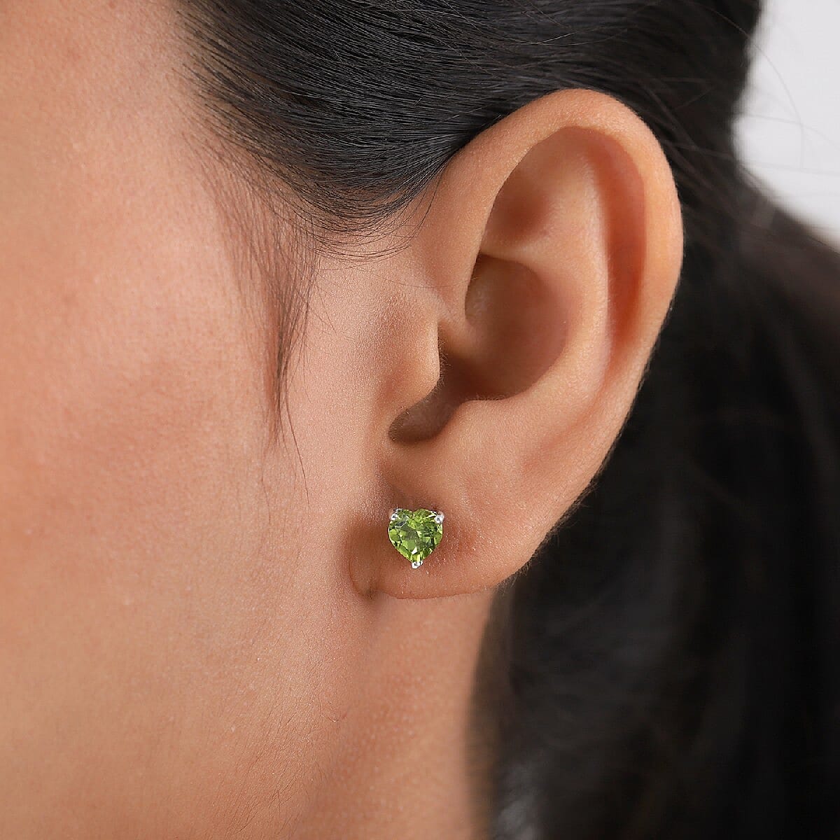 1.28 Peridot Heart Solitaire Earrings in Platinum Plated Sterling Silver 3815618 3