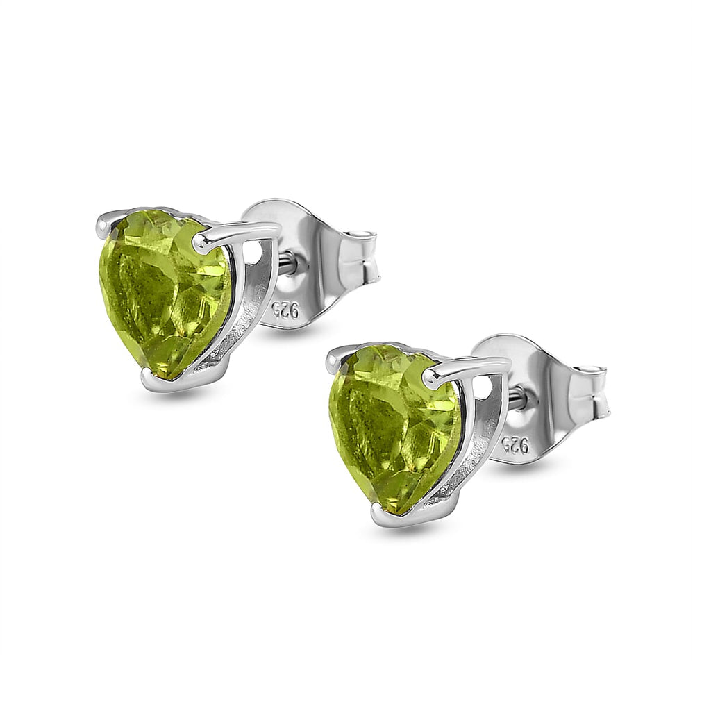 Hebei Peridot Stud Heart Push Post Earrings in Platinum Overlay Sterling Silver 1.38 Ct.