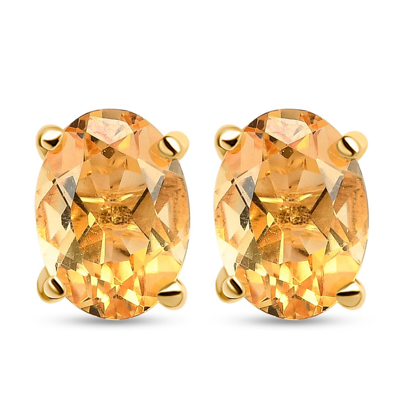 Citrine Solitaire Stud Earrings with Push Back in 18K Vermeil Yellow Gold Plated Sterling Silver 1.40 Ct._3815655
