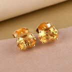 Citrine Solitaire Stud Earrings with Push Back in 18K Vermeil Yellow Gold Plated Sterling Silver 1.40 Ct._3815655_1