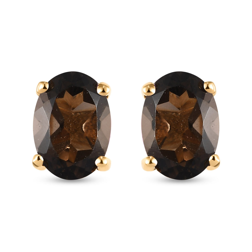 Smoky Quartz Stud Earrings with Push Back in 18K Vermeil Yellow Gold Plated Sterling Silver 0.90 Ct._3815668