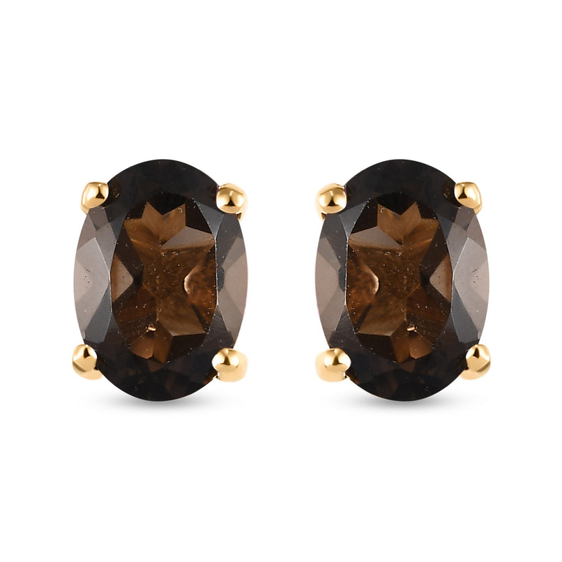 Smoky Quartz Stud Earrings with Push Back in 18K Vermeil Yellow Gold Plated Sterling Silver 0.90 Ct._3815668