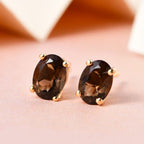 Smoky Quartz Stud Earrings with Push Back in 18K Vermeil Yellow Gold Plated Sterling Silver 0.90 Ct._3815668_1