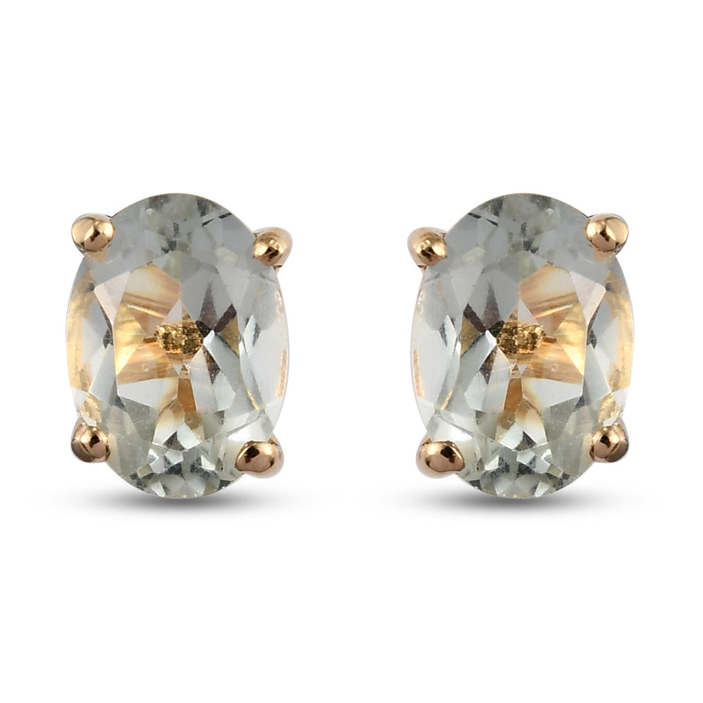 Royal Bali Collection - Prasiolite Stud Earrings with Push Back in 18K Vermeil Yellow Gold Plated Sterling Silver 1.20 Ct._3815705