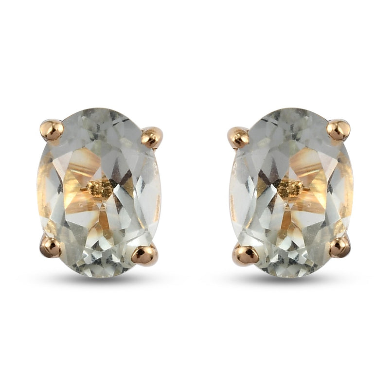 Royal Bali Collection - Prasiolite Stud Earrings with Push Back in 18K Vermeil Yellow Gold Plated Sterling Silver 1.20 Ct._3815705