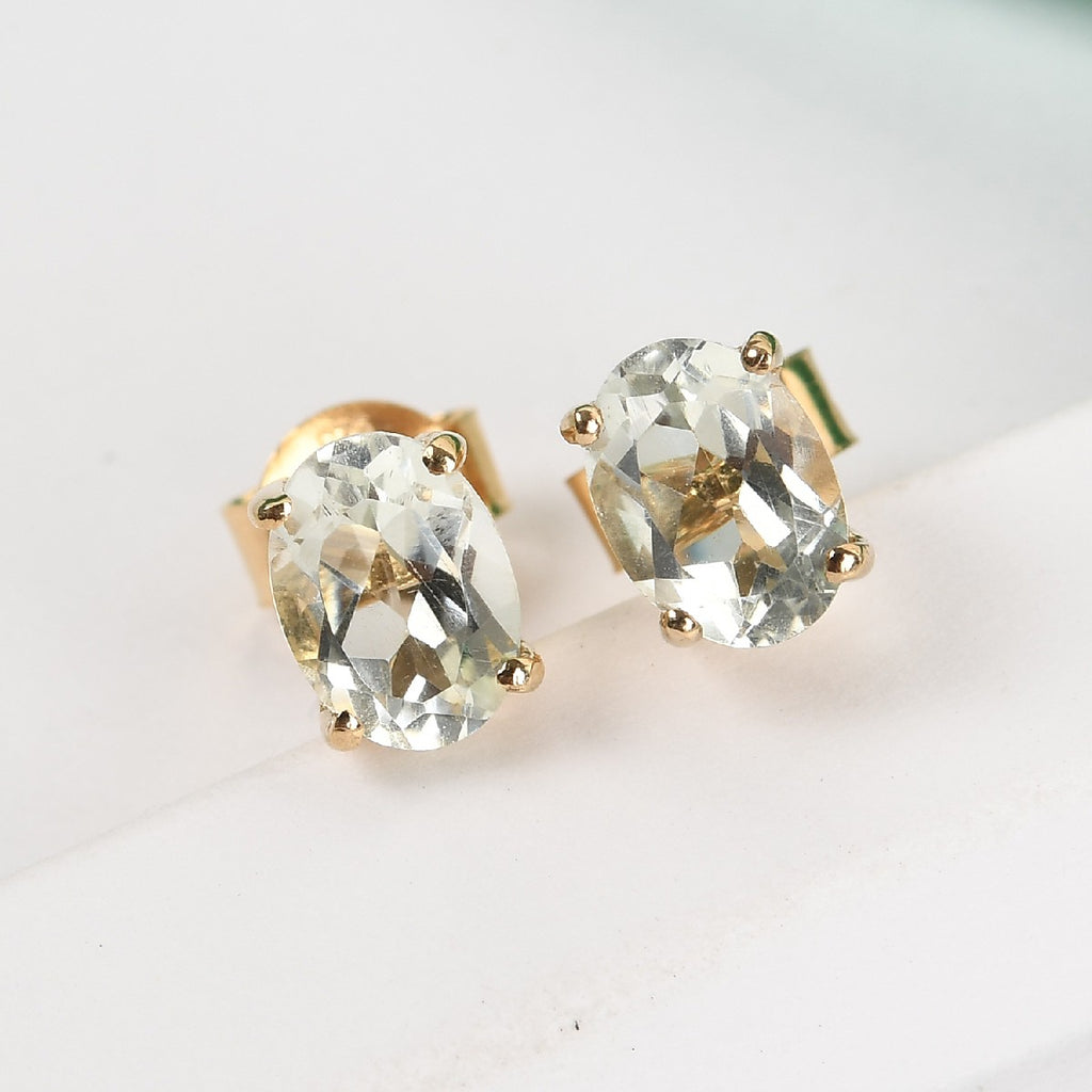 Royal Bali Collection - Prasiolite Stud Earrings with Push Back in 18K Vermeil Yellow Gold Plated Sterling Silver 1.20 Ct._3815705_1