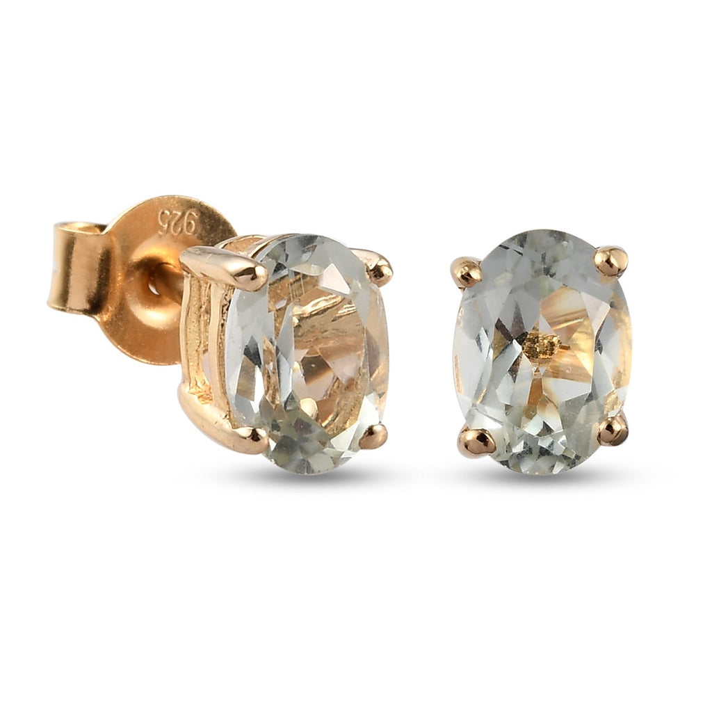 Royal Bali Collection - Prasiolite Stud Earrings with Push Back in 18K Vermeil Yellow Gold Plated Sterling Silver 1.20 Ct._3815705_3