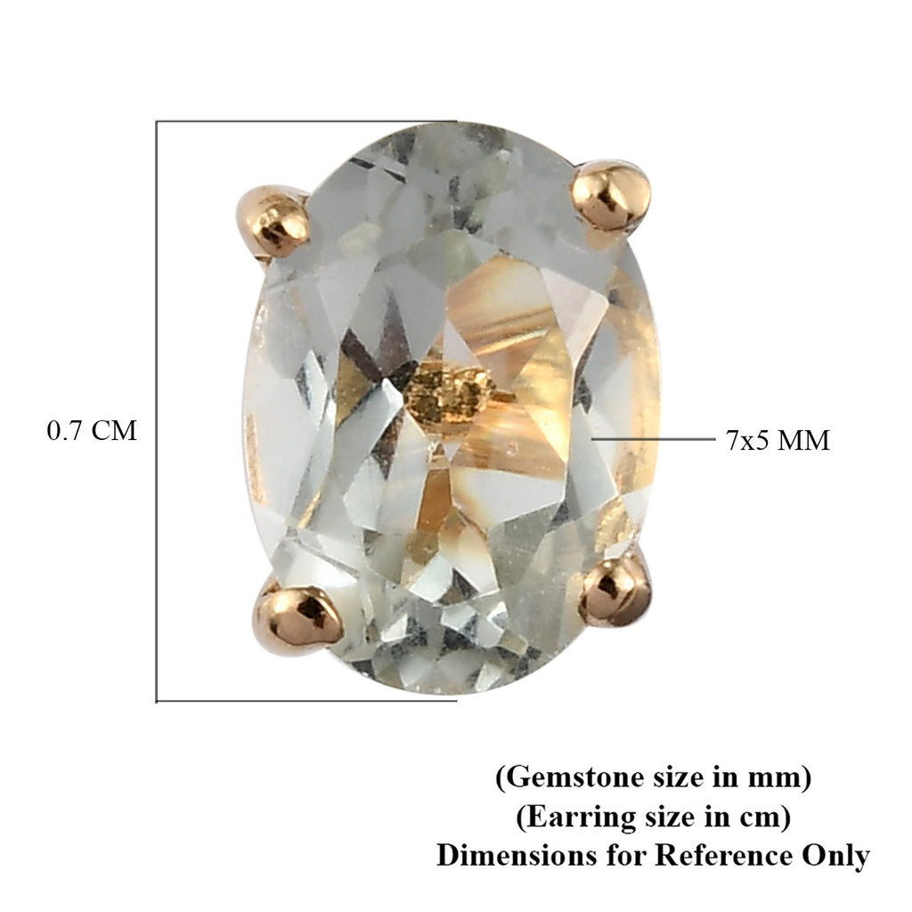 Royal Bali Collection - Prasiolite Stud Earrings with Push Back in 18K Vermeil Yellow Gold Plated Sterling Silver 1.20 Ct._3815705_4