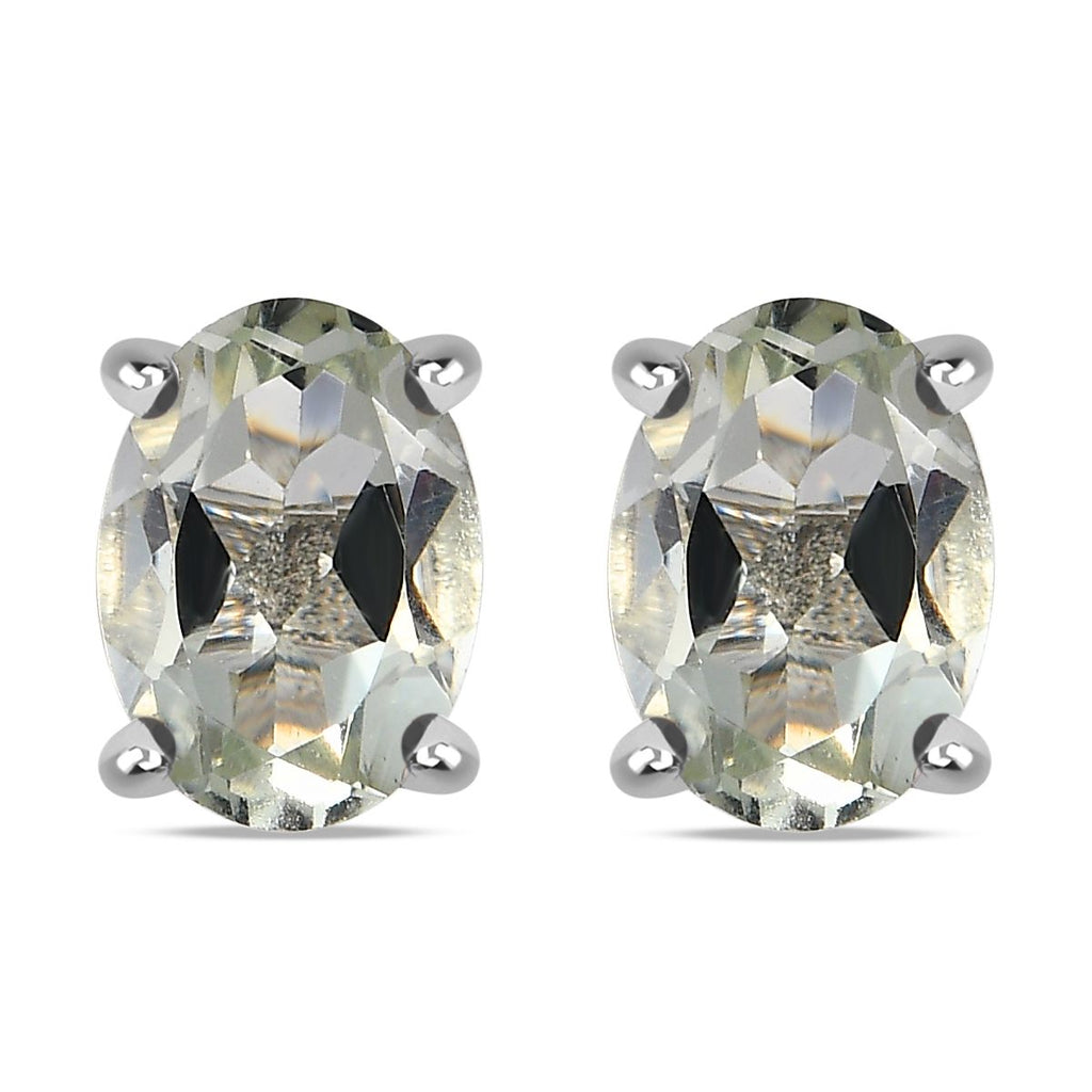 Prasiolite Stud Earrings with Push Back in Platinum Overlay Sterling Silver 1.07 Ct._3815706
