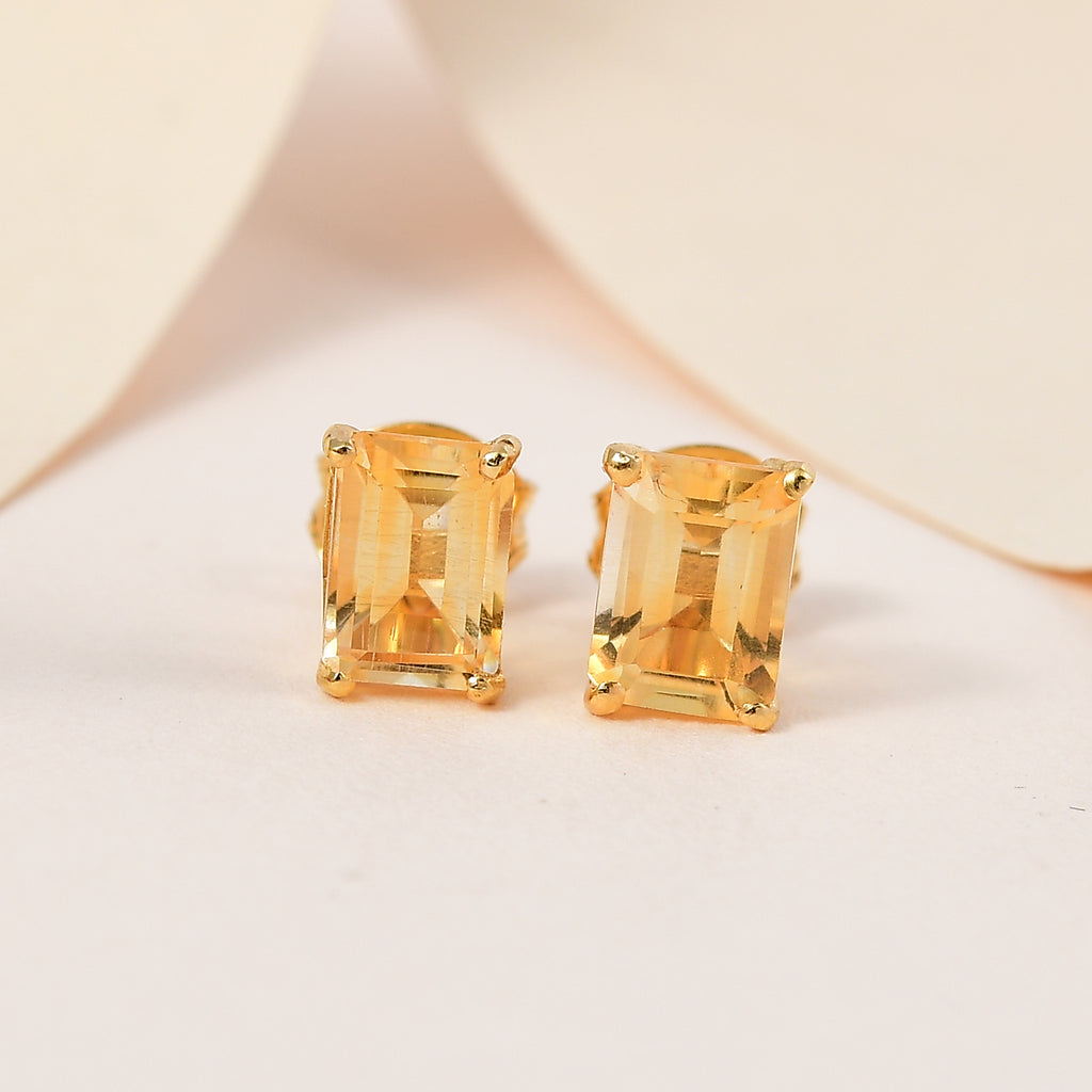 Royal Bali Collection - Citrine Octagone Stud Earring with Push Back in 18K Vermeil Yellow Gold Plated Sterling Silver 1.91 Ct._3815757_1