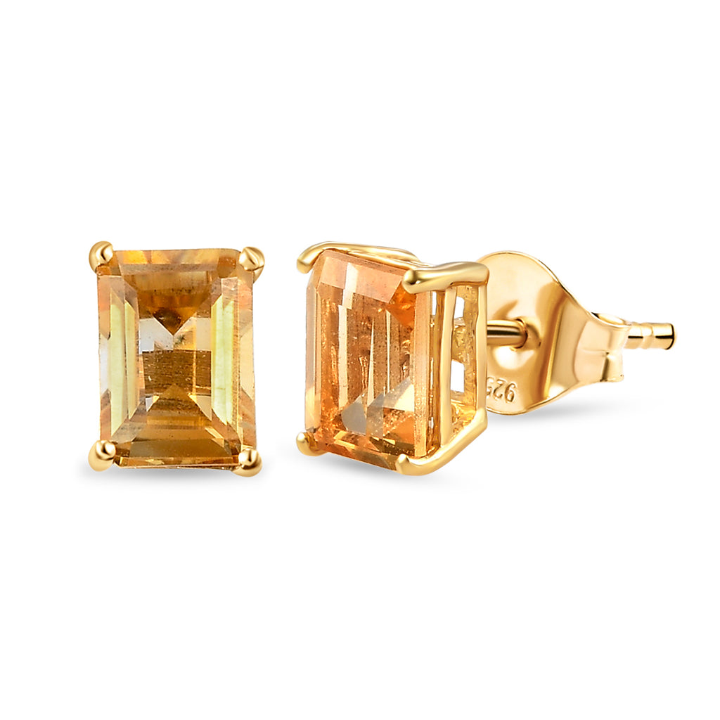Royal Bali Collection - Citrine Octagone Stud Earring with Push Back in 18K Vermeil Yellow Gold Plated Sterling Silver 1.91 Ct._3815757_3