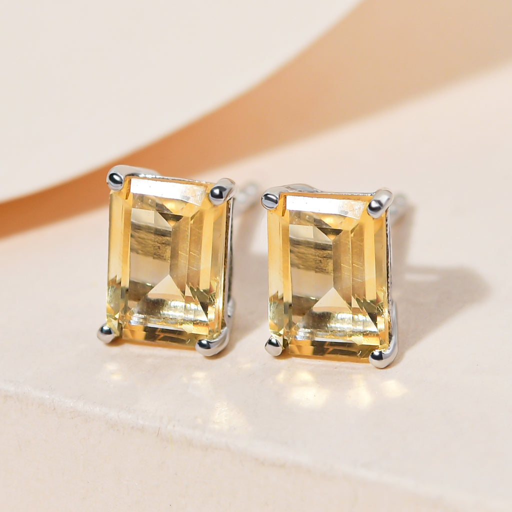 Citrine Stud Earrings with Push Back in Platinum Overlay Sterling Silver 1.90 Ct._3815758_1