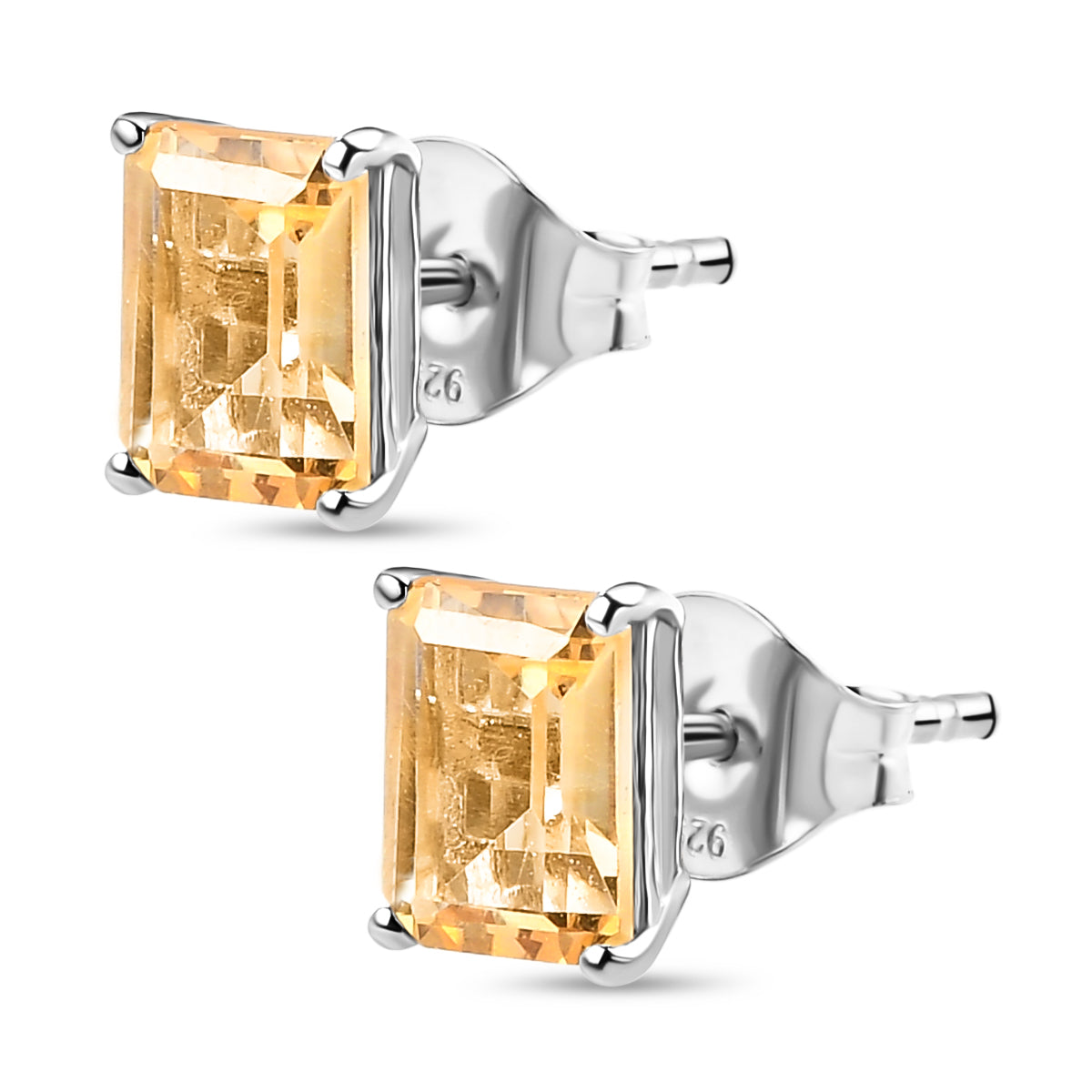 Citrine Stud Earrings with Push Back in Platinum Overlay Sterling Silver 1.90 Ct. 3815758 4
