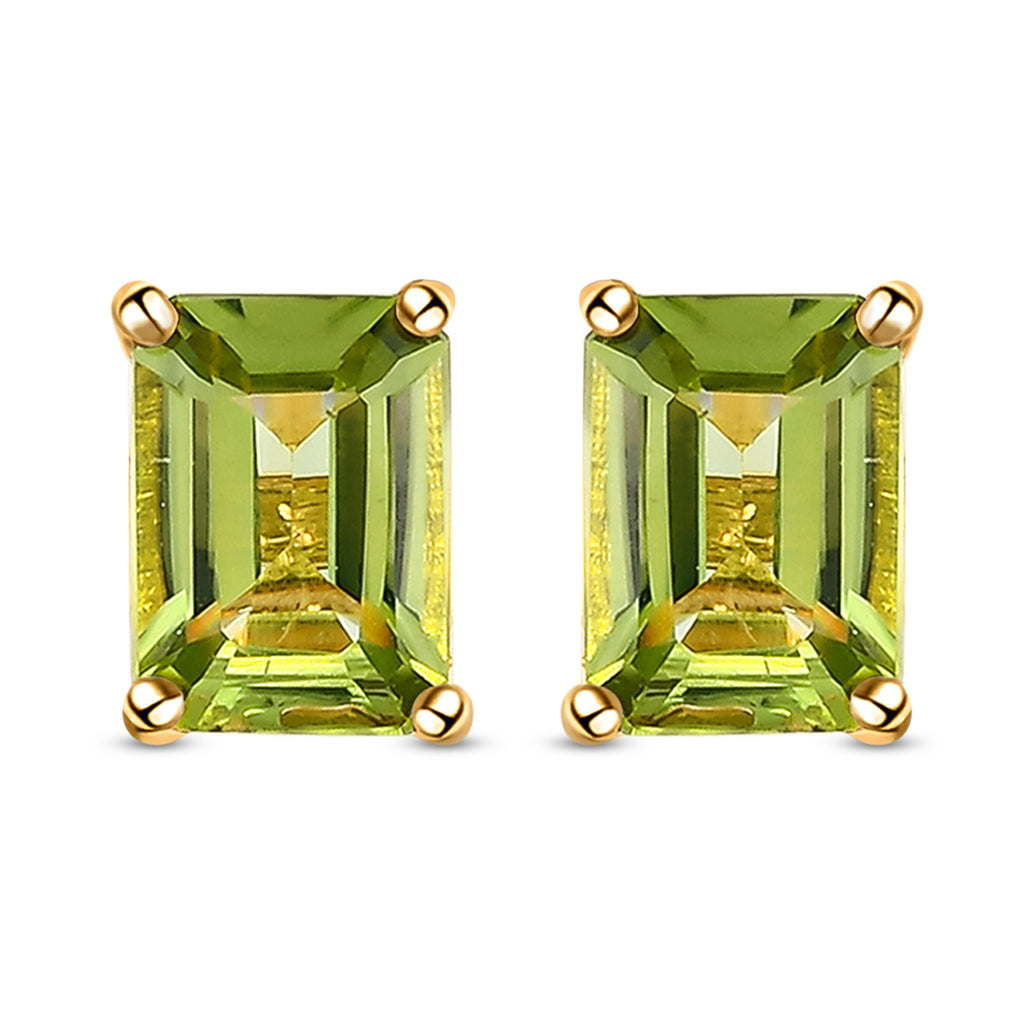 Royal Bali Collection - Hebei Peridot Solitaire Stud Earrings with Push Back in 18K Vermeil Yellow Gold Plated Sterling Silver 1.83 Ct._3815792