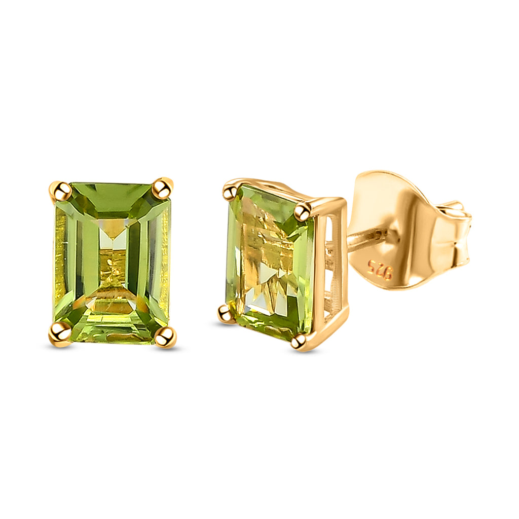 Royal Bali Collection - Hebei Peridot Solitaire Stud Earrings with Push Back in 18K Vermeil Yellow Gold Plated Sterling Silver 1.83 Ct._3815792_3