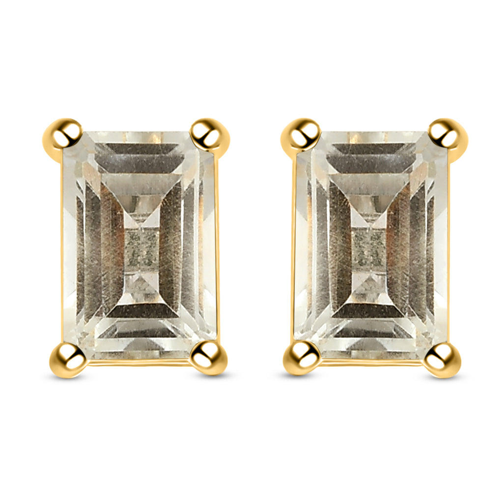 Prasiolite Solitaire Stud Earrings with Push Back in 18K Vermeil Yellow Gold Plated Sterling Silver 1.80 Ct._3815851