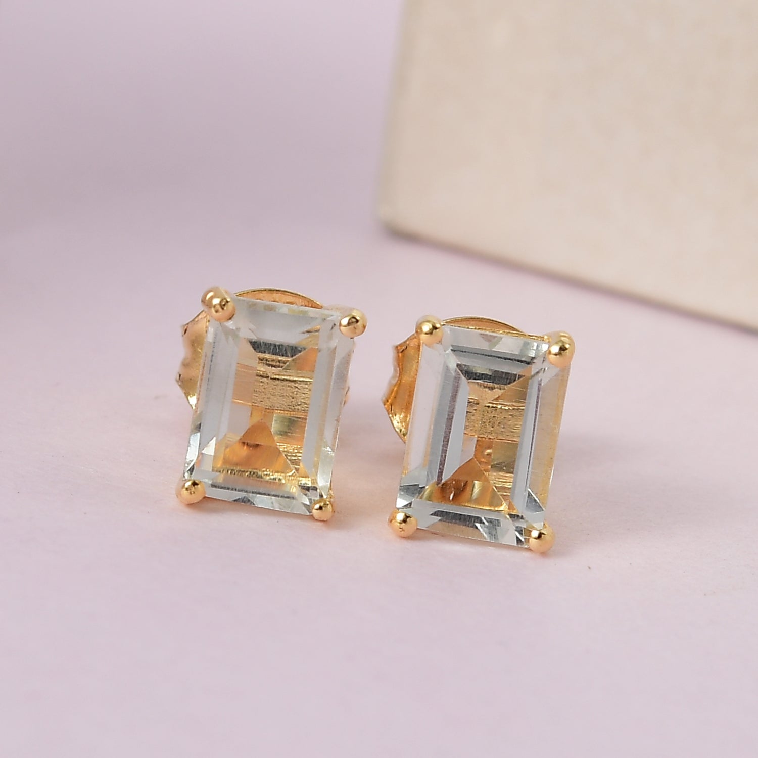 10.2 Ct. Prasiolite Solitaire Earrings in 14K Gold Plated Sterling Silver 3815851 2
