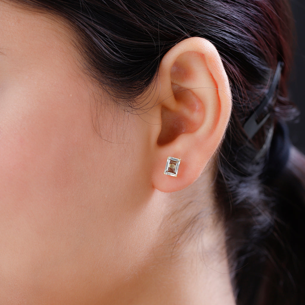 Prasiolite Solitaire Stud Earrings with Push Back in 18K Vermeil Yellow Gold Plated Sterling Silver 1.80 Ct._3815851_2