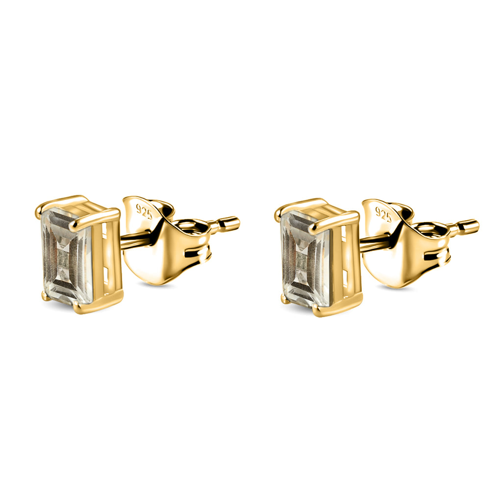 Prasiolite Solitaire Stud Earrings with Push Back in 18K Vermeil Yellow Gold Plated Sterling Silver 1.80 Ct._3815851_3