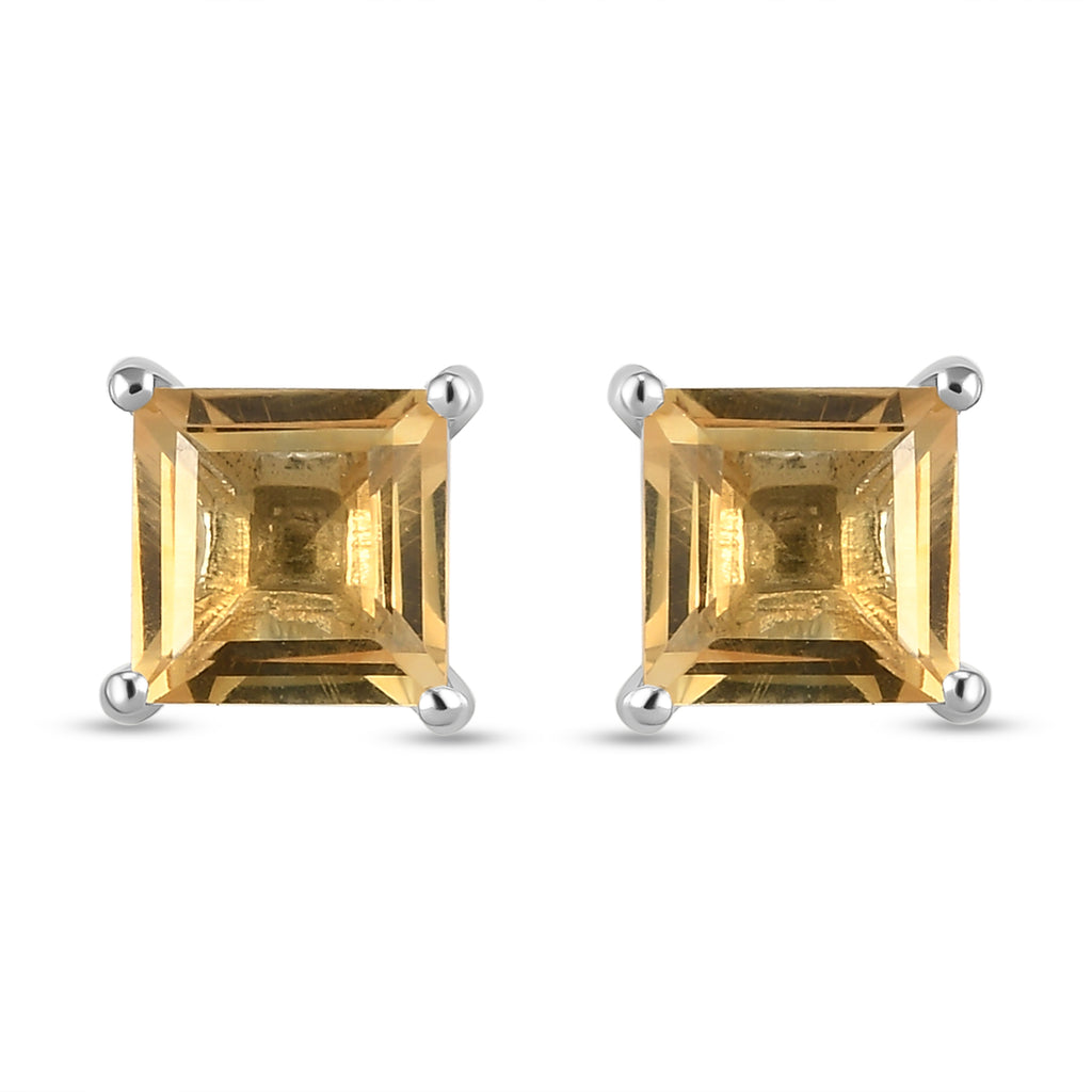 Citrine Stud Push Post Earrings in Platinum Overlay Sterling Silver 2.15 Ct._3815858