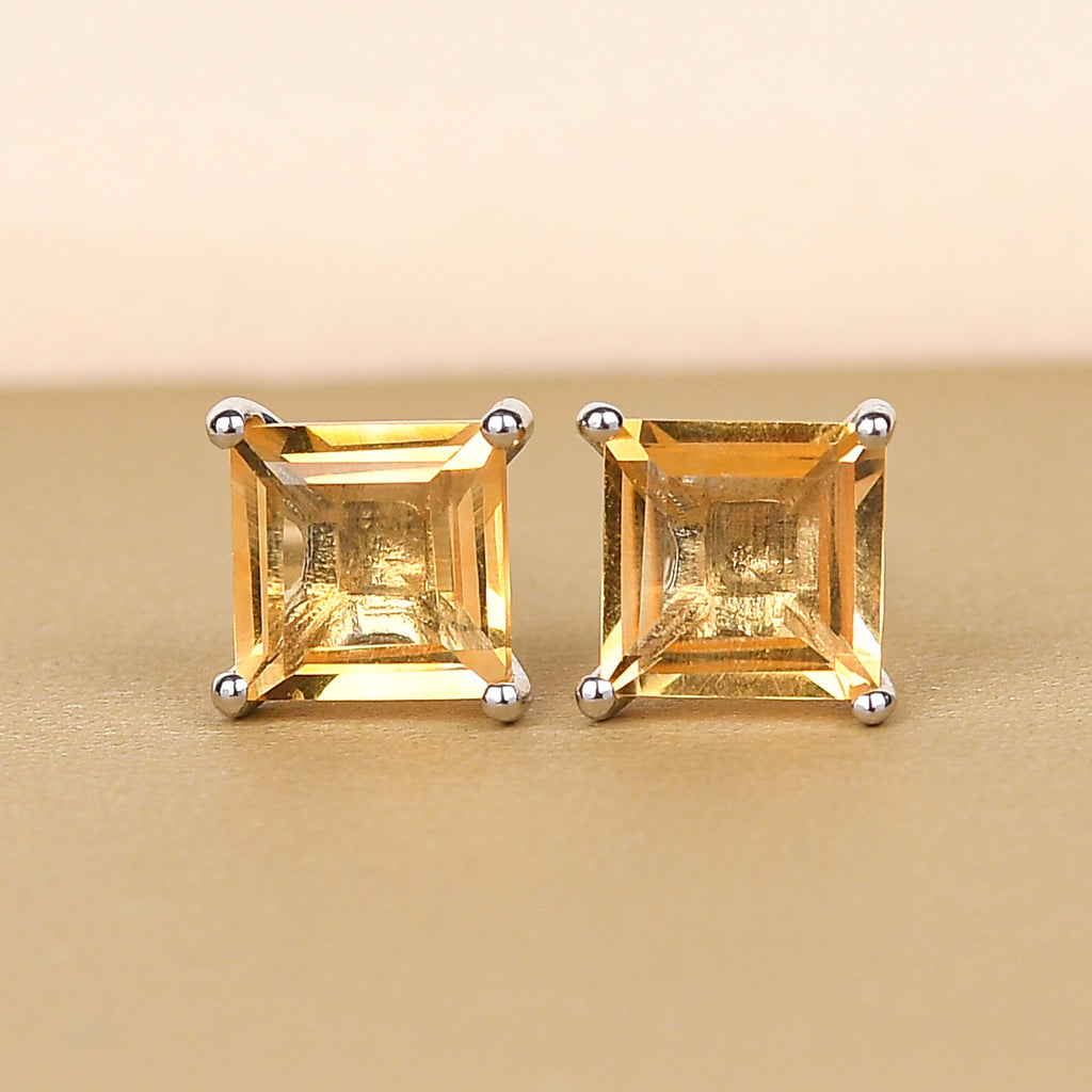 Citrine Stud Push Post Earrings in Platinum Overlay Sterling Silver 2.15 Ct._3815858_1