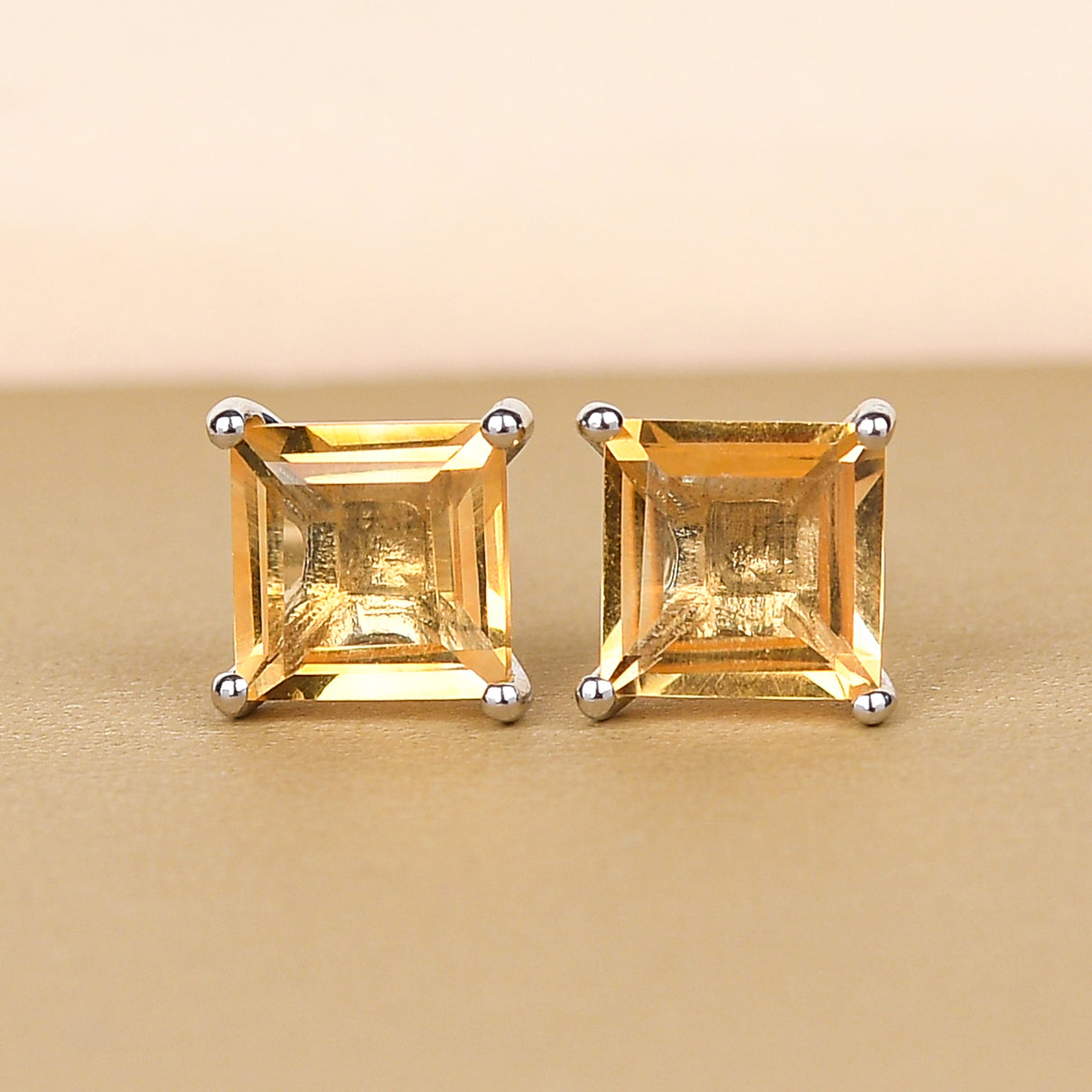 Citrine Solitaire Stud Earrings in Platinum Plated Sterling Silver 3815858 2