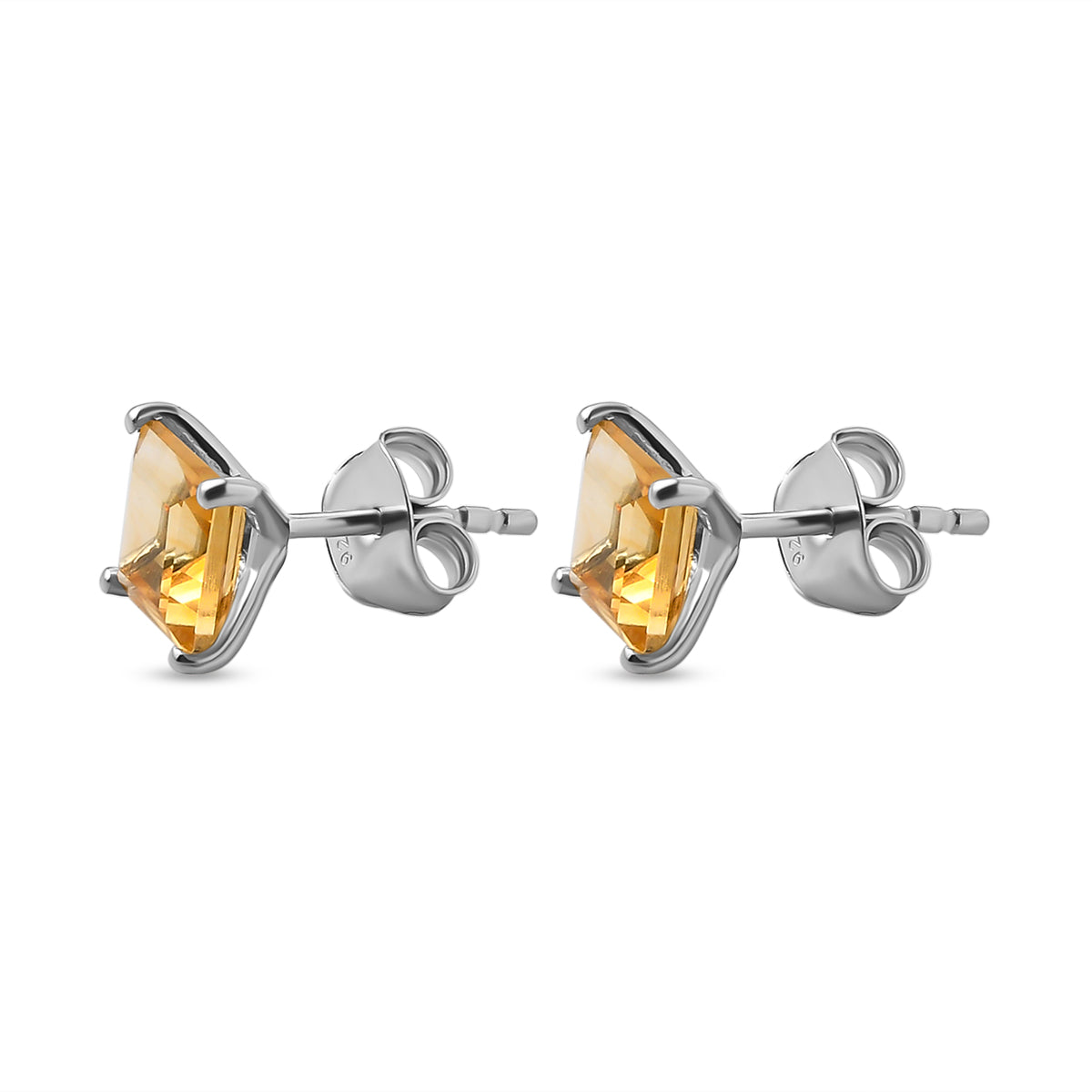 Citrine Solitaire Stud Earrings in Platinum Plated Sterling Silver 3815858 4