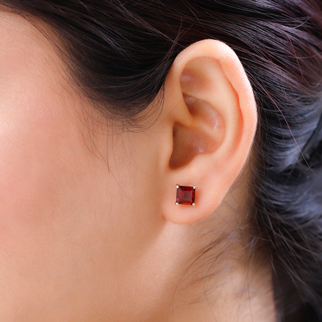 Mozambique Garnet Stud Push Post Earrings in 18K Vermeil Yellow Gold Plated Sterling Silver 2.50 Ct._3815865_2