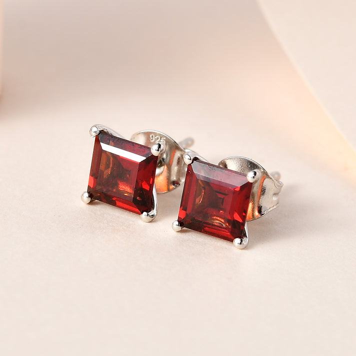 Mozambique Garnet Stud Push Post Earrings in Platinum Overlay Sterling Silver 2.60 Ct. 3815866 2