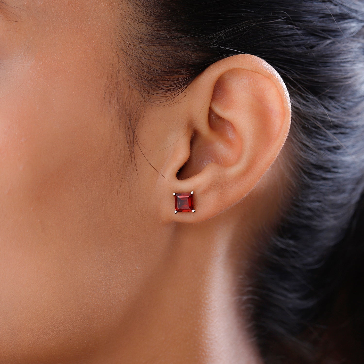 Mozambique Garnet Stud Push Post Earrings in Platinum Overlay Sterling Silver 2.60 Ct. 3815866 3