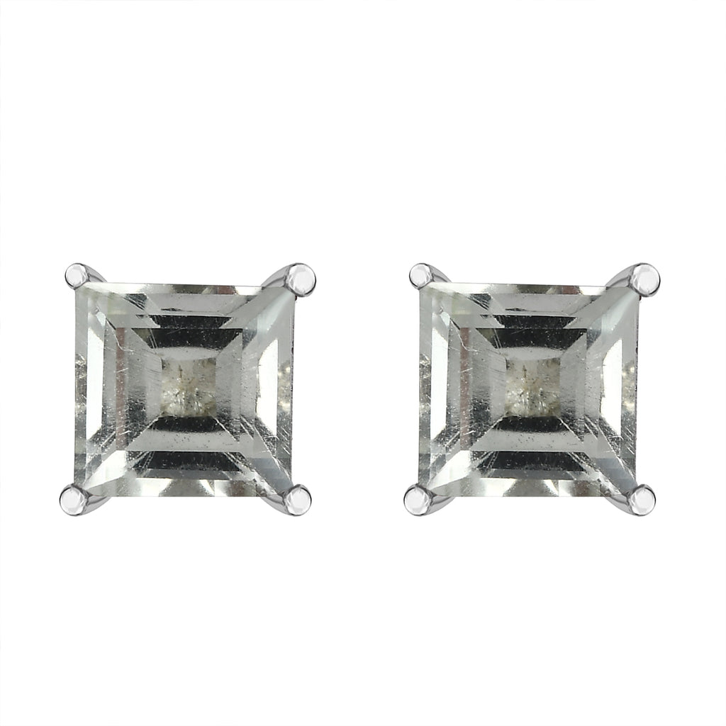 Prasiolite Stud Push Post Earrings in Platinum Overlay Sterling Silver 2.13 Ct_3815871