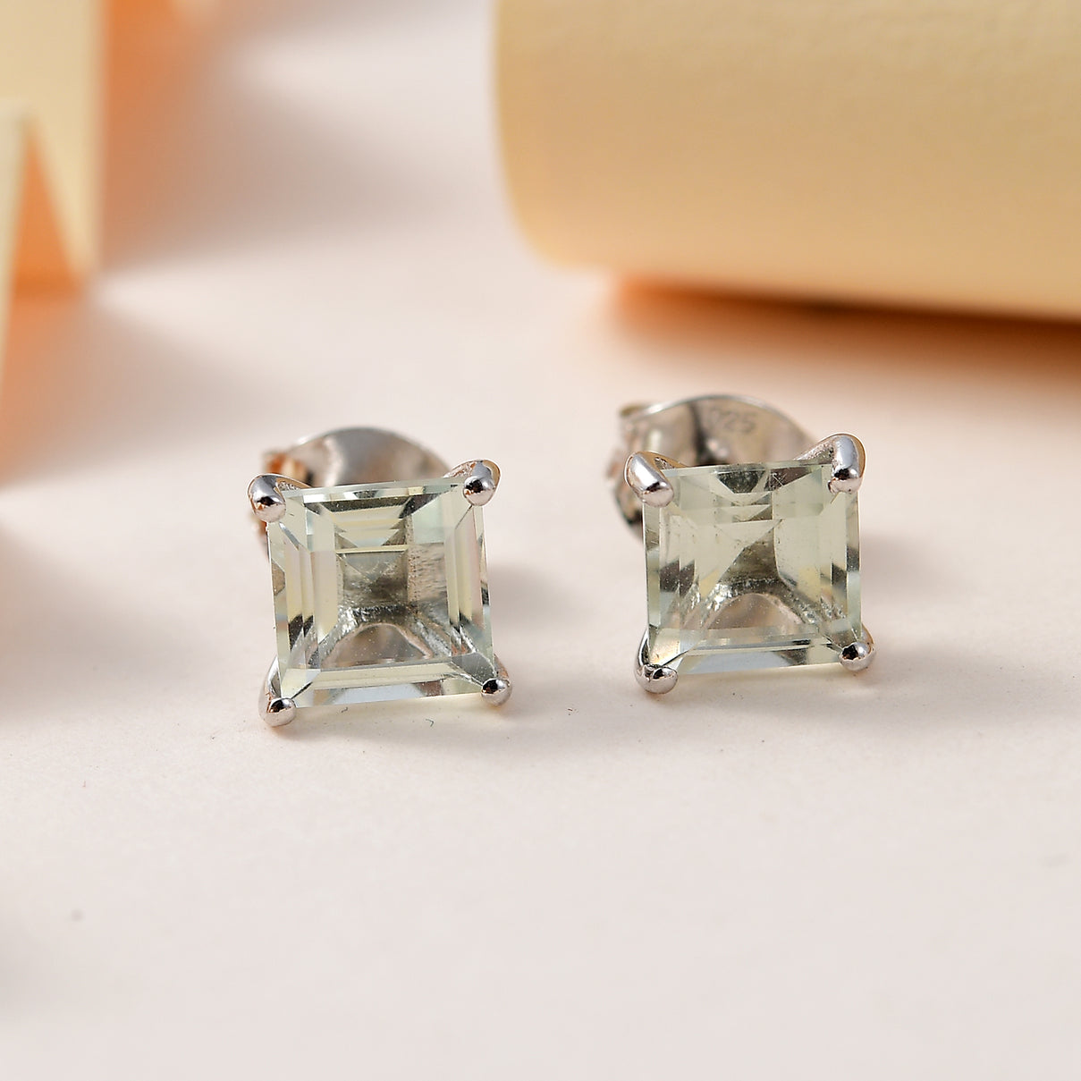 2.5 Ct. Prasiolite Solitaire Stud Earrings in Platinum Plated Sterling Silver 3815871 2