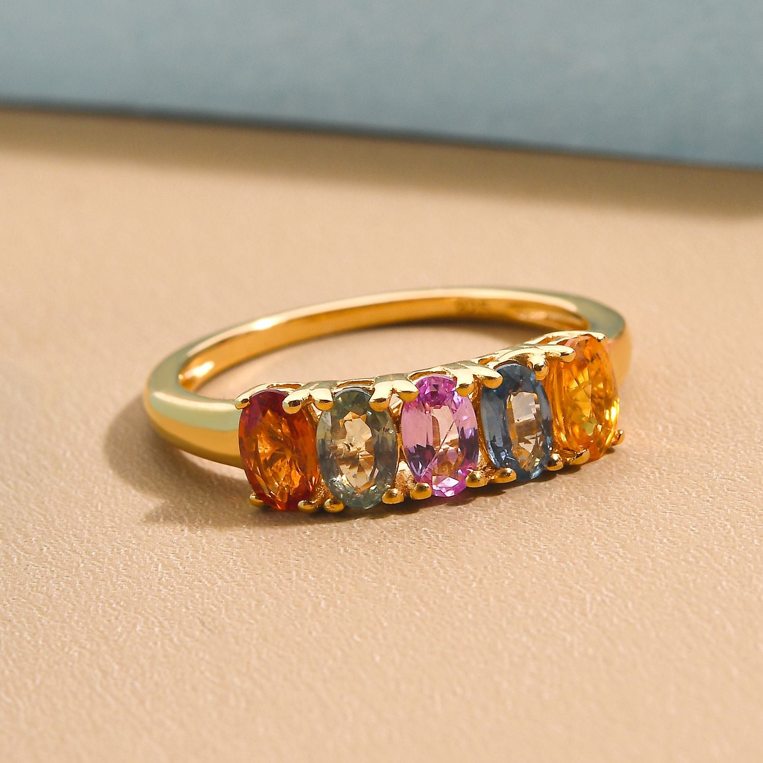 1.25 Ct. Rainbow Sapphire Ring in 18K Vermeil Gold Plated Sterling Silver V32514235 2