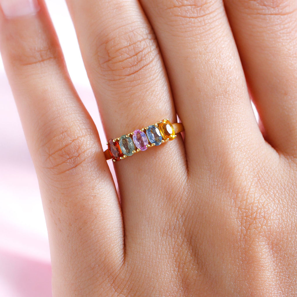 D'Joy - Rainbow Sapphire Ring in 18K Vermeil Yellow Gold Plated Sterling Silver 1.46 Ct._3823428_2