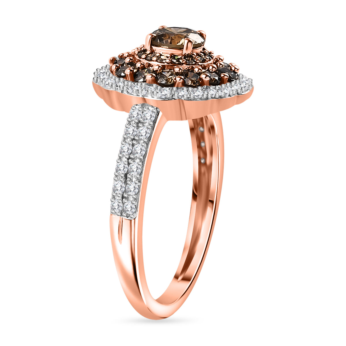 1 Ct. SGL Certified Natural Champagne Diamond and White Diamond Cluster Ring in 9K Rose Gold V32628246 4