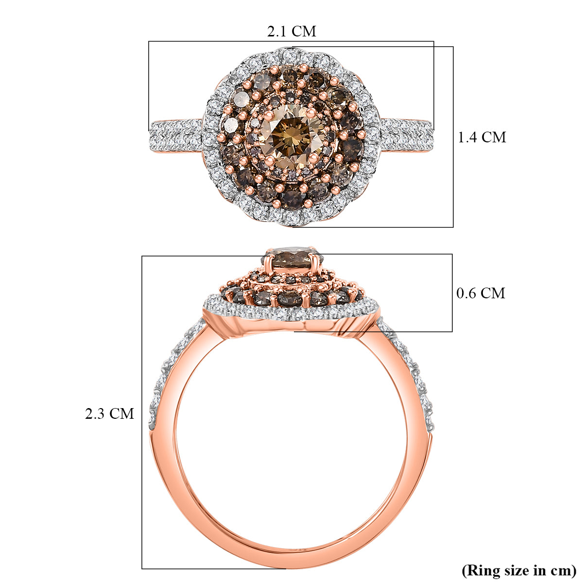 1 Ct. SGL Certified Natural Champagne Diamond and White Diamond Cluster Ring in 9K Rose Gold V32628246 6