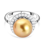 Golden South Sea Pearl and Diamond Ring in Platinum Overlay Sterling Silver_3853495